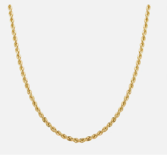 REAL 925 Sterling Silver 14KT Gold-Plated Diamond Cut Rope Chain ITALY