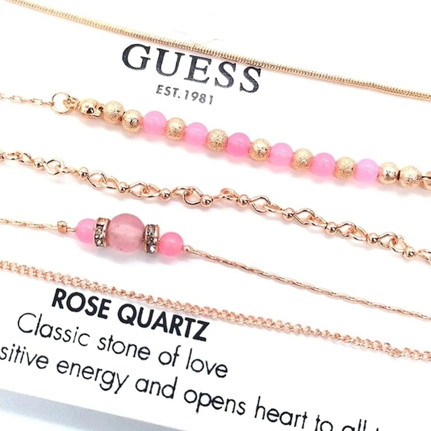 GUESS Rose Quartz Choker necklace set in Gold Tone