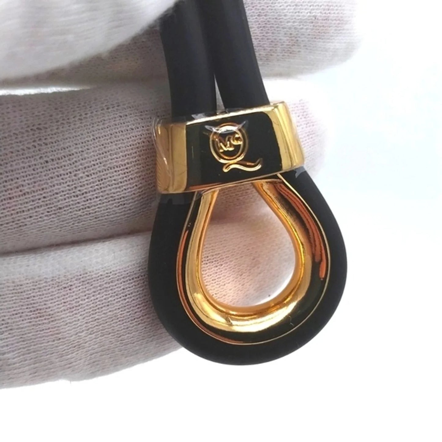 Alexander McQueen Double Layered Black Gold Rubber Corded Bracelet Necklace Set