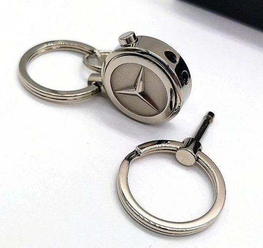 Genuine Silver Mercedes Benz Dual Fob Keychain Detachable for Valet OEM-NIB
