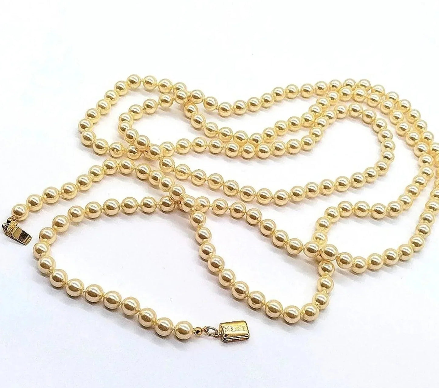 1970s 60" MONET Vintage Oyster Cream Knotted Glass Pearl Necklace-Rare-Unworn!