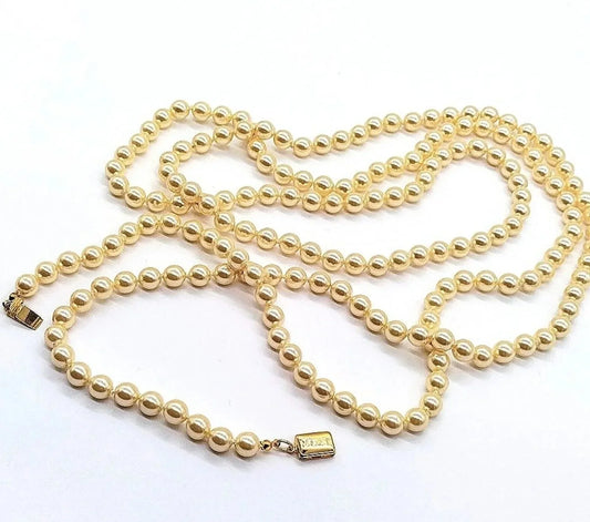 1970s 60" MONET Vintage Oyster Cream Knotted Glass Pearl Necklace-Rare-Unworn!