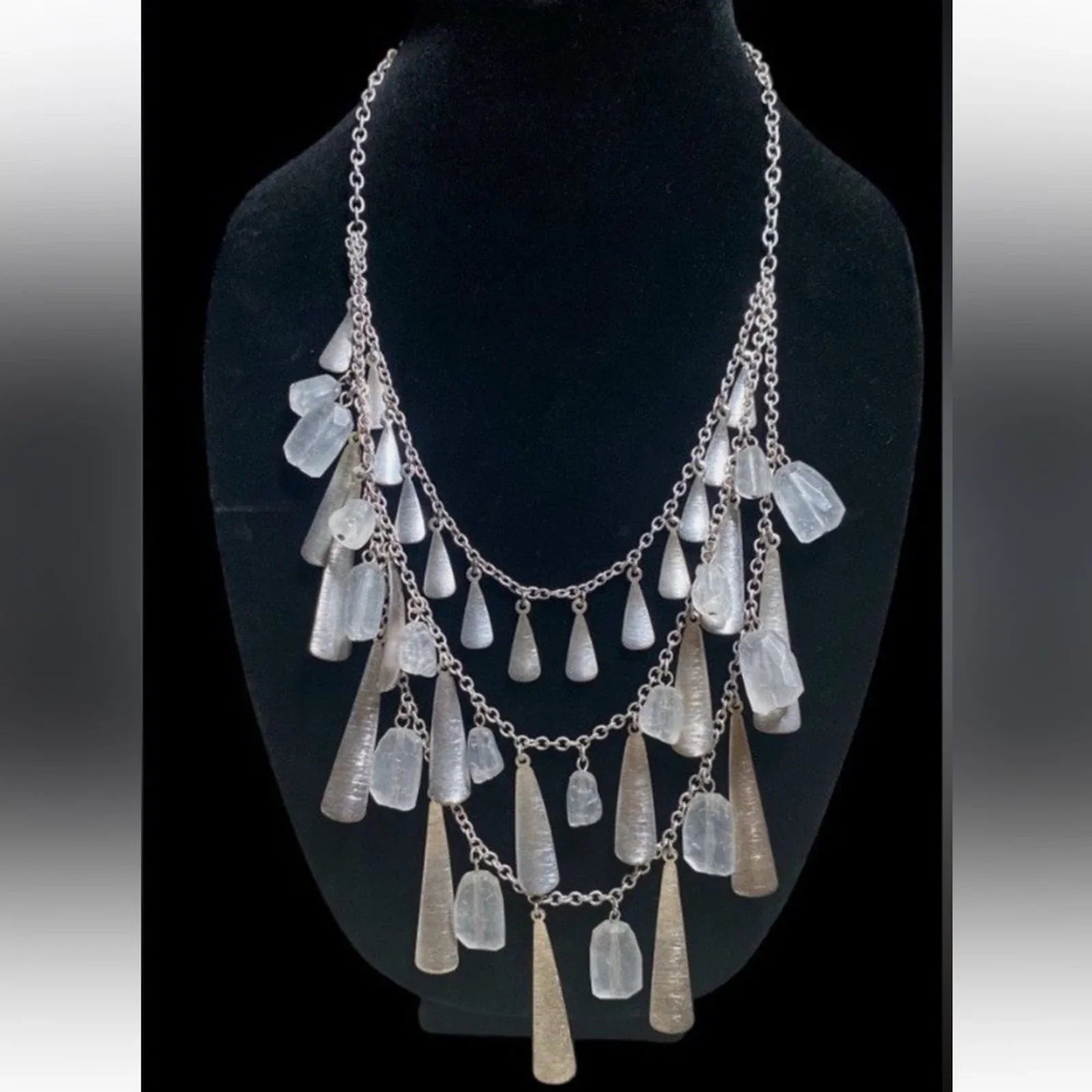 Rare Premier Designs Genuine Sea Glass Silver Statement Necklace-NEW-Vintage