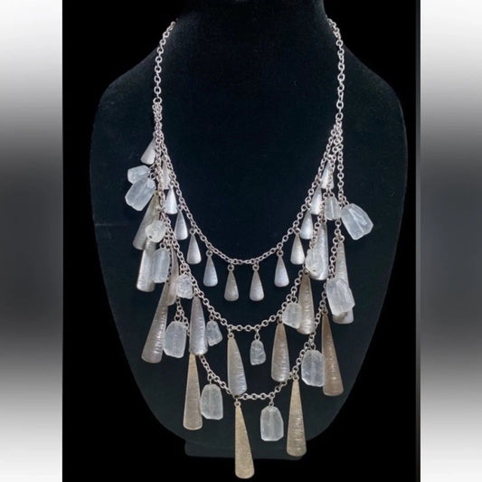 Rare Premier Designs Genuine Sea Glass Silver Statement Necklace-NEW-Vintage