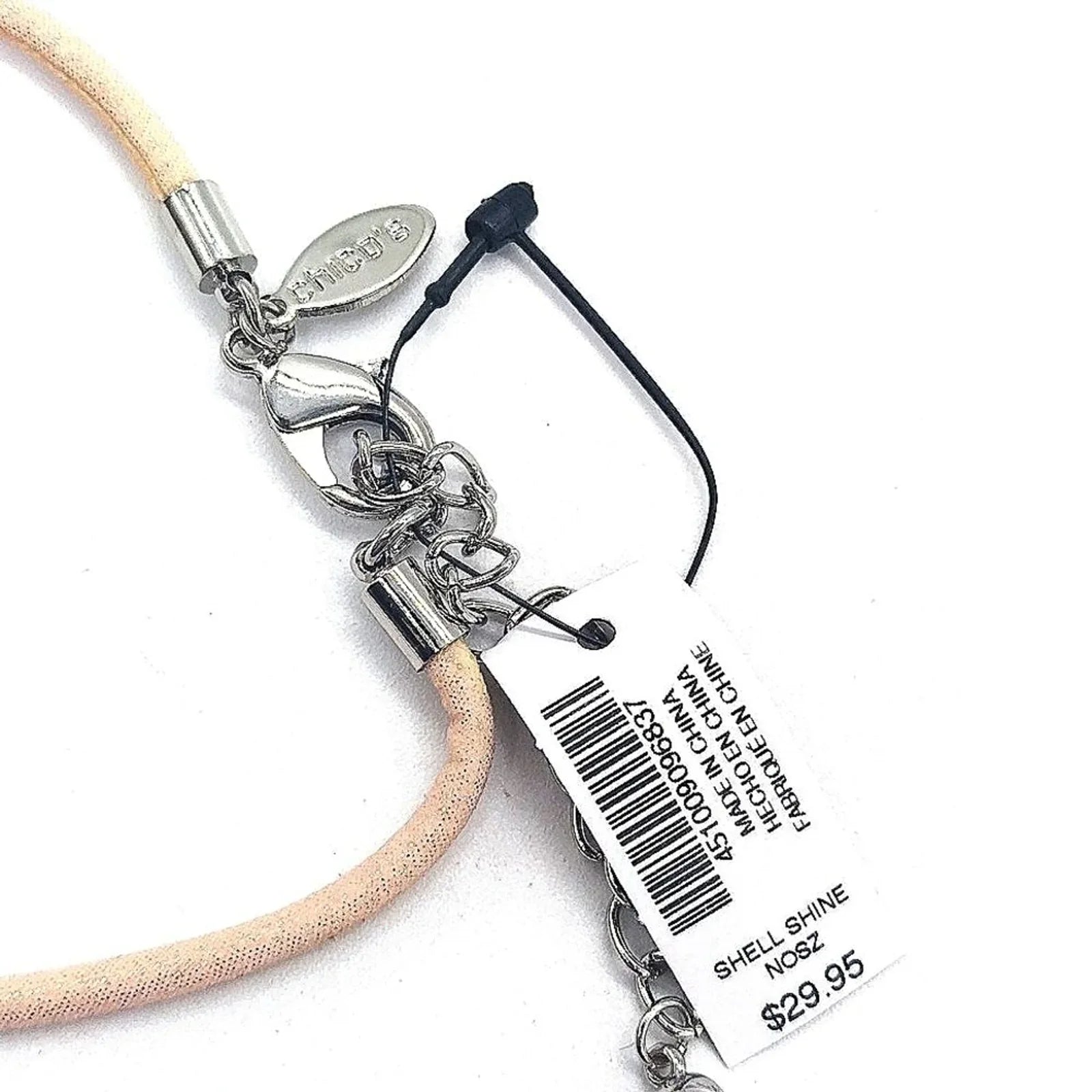 NEW CHICO'S Statement Shell Pendant Hammered Silver Cord Necklace NWT