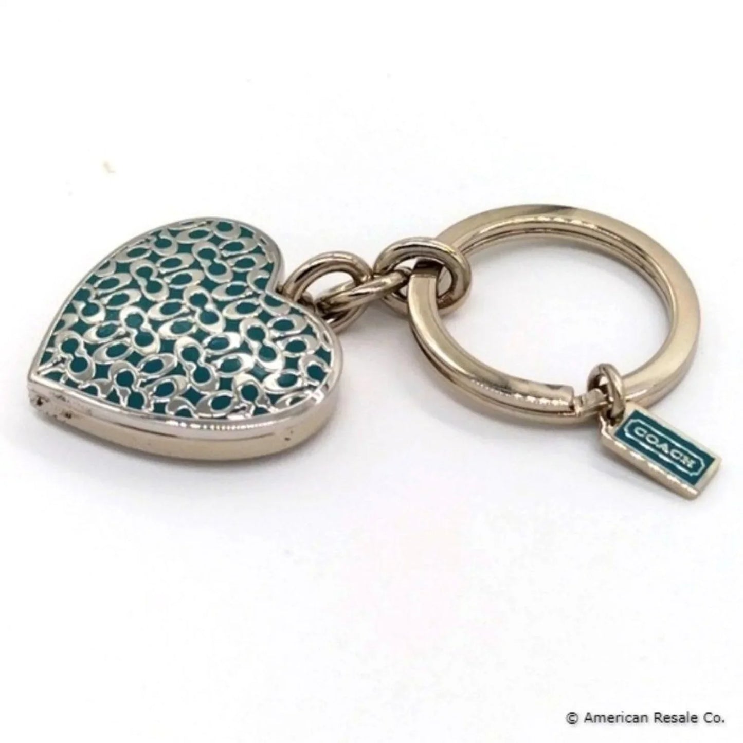 Rare COACH Sky Blue Large Heart Picture Locket Keychain Fob Purse Handbag Charm