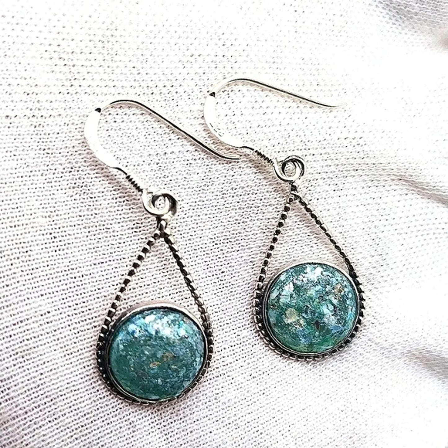 Roman Glass Dangle Drop Earrings in Sterling Silver .925