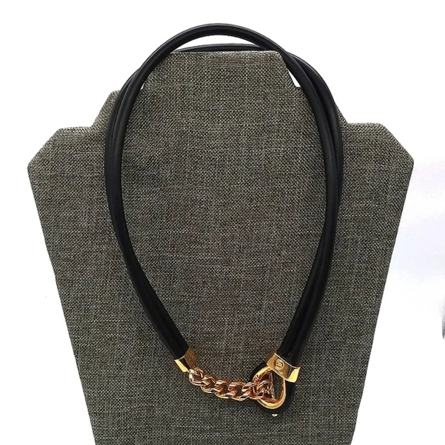 Alexander McQueen Double Layered Black Gold Rubber Corded Bracelet Necklace Set