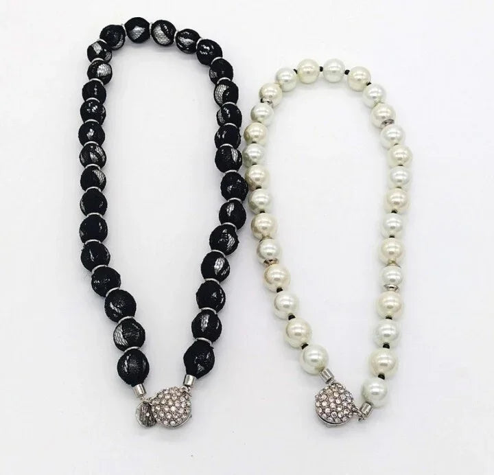 White House Black Market Faux Pearl Two Piece  Necklace Set  CZ $90 Retail 