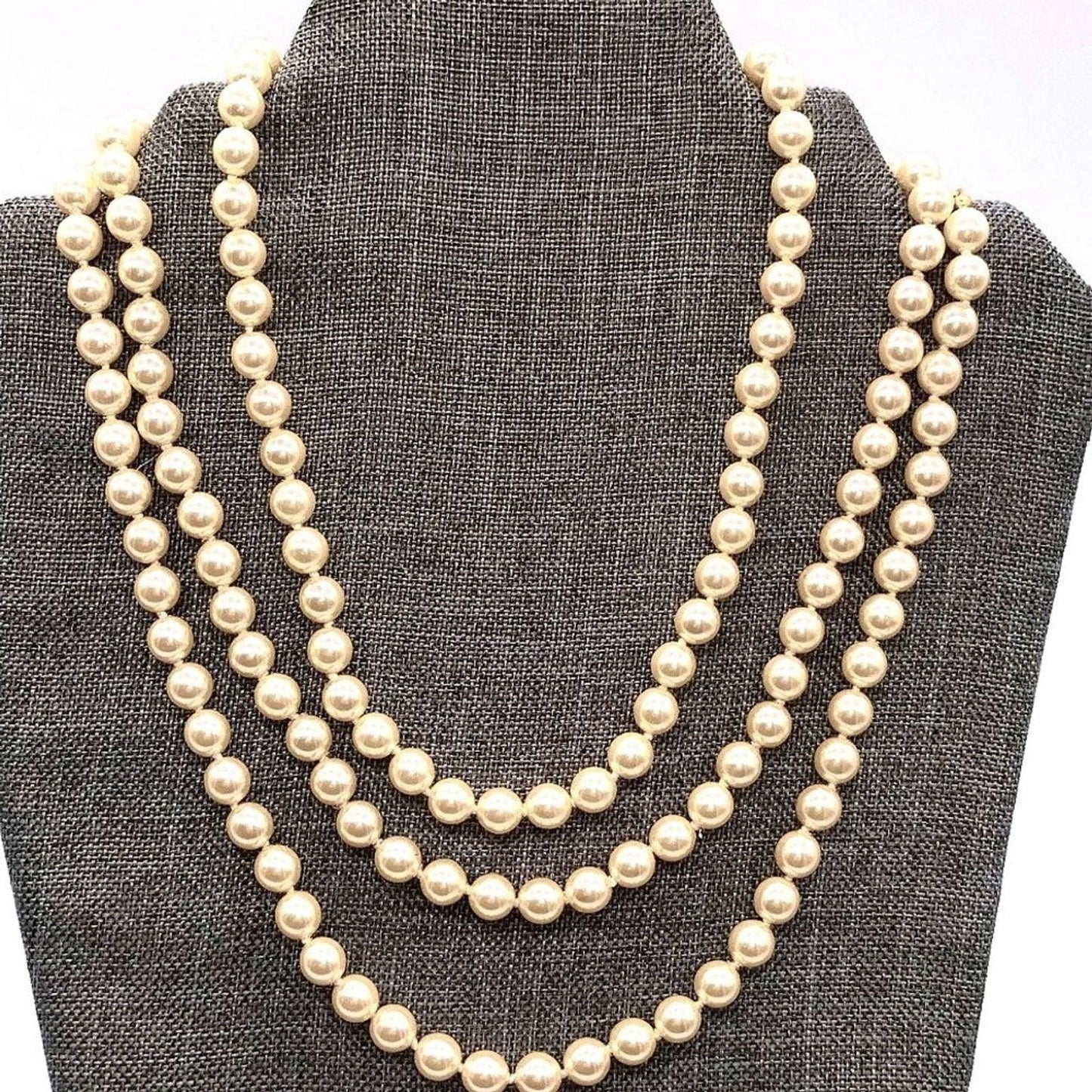 1970s 60" MONET Vintage Oyster Cream Knotted Glass Pearl Necklace-Rare-Unworn!