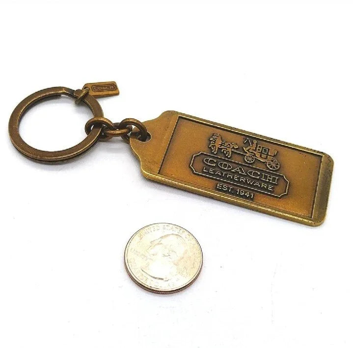Rare Large COACH Brass Horse and Carriage Keychain Fob Yellow Gold tag Charm 