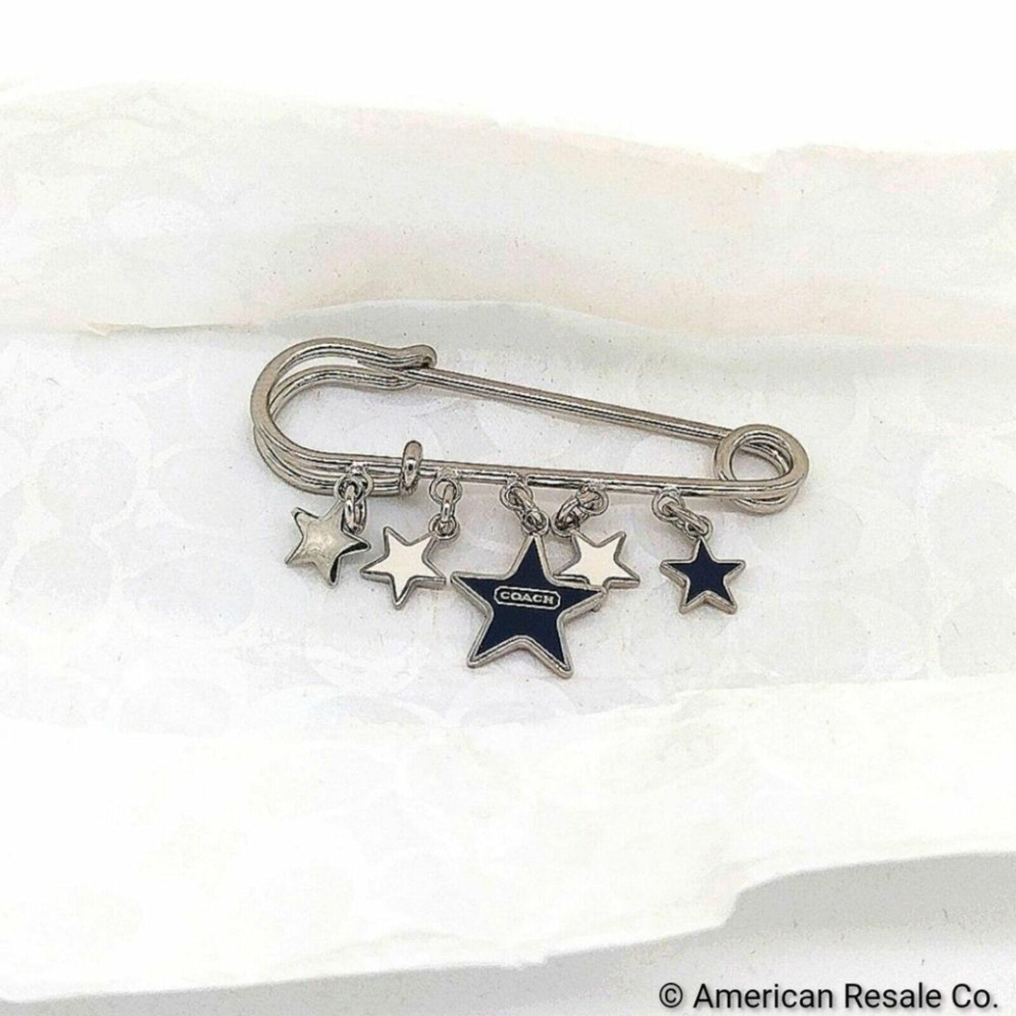 Vintage COACH Blue & White Star Safety Pin Brooch Handbag Backpack Purse Charm