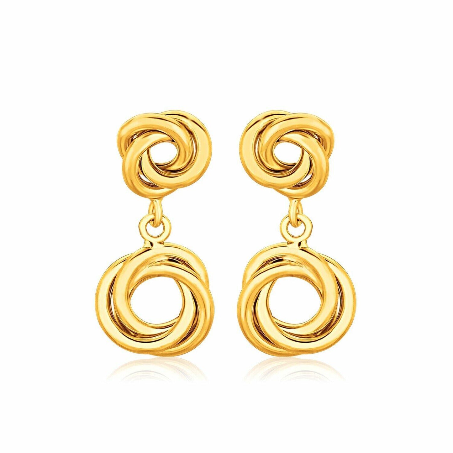 14k Yellow Gold Love Knot Stud Earrings with Drops